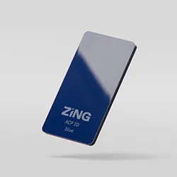 Niebieska karta Zing ACP 3D jest pokazana pod kątem.